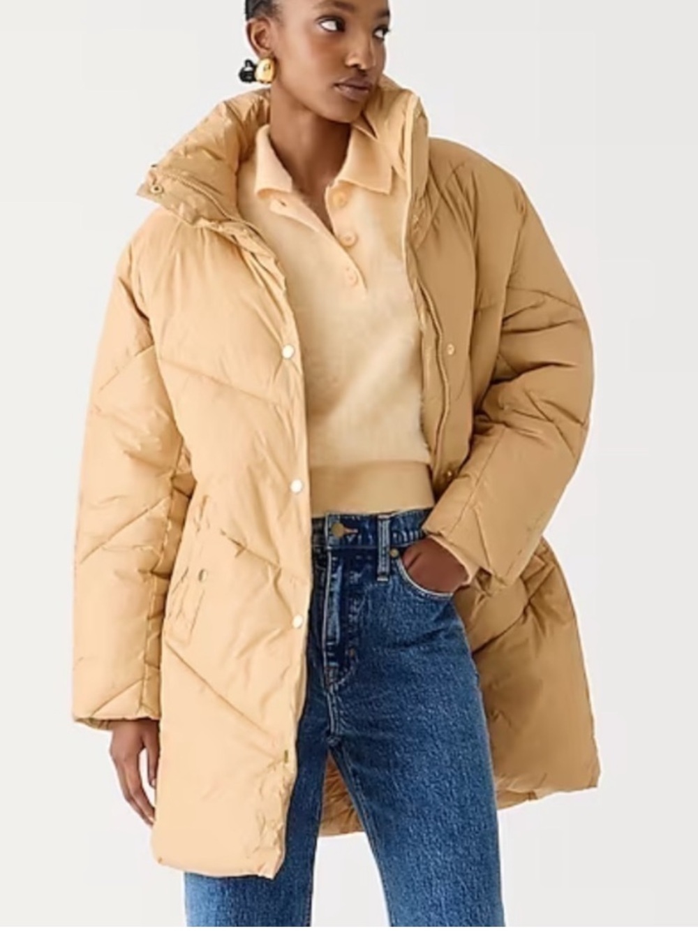 J. Crew Villa Puffer Coat with PrimaLoft Signature Puffer Tan - Large